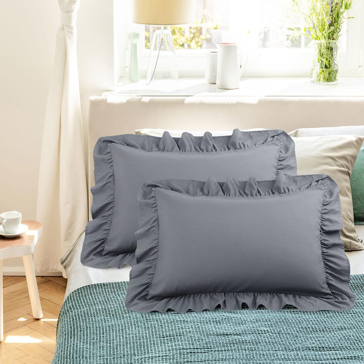 PiccoCasa Kissenbezüge, gebürstete Rüschen, weich, atmungsaktiv, mit Hotelverschluss, 10,2 cm Saum,