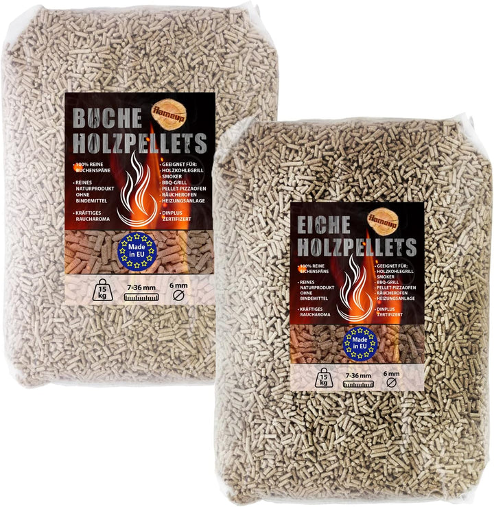15 kg Eiche Pellets + 15 kg Buche Pellets Grill Smoker Holz Pizzaofen BBQ Pellet Outdoor Ofen Grille