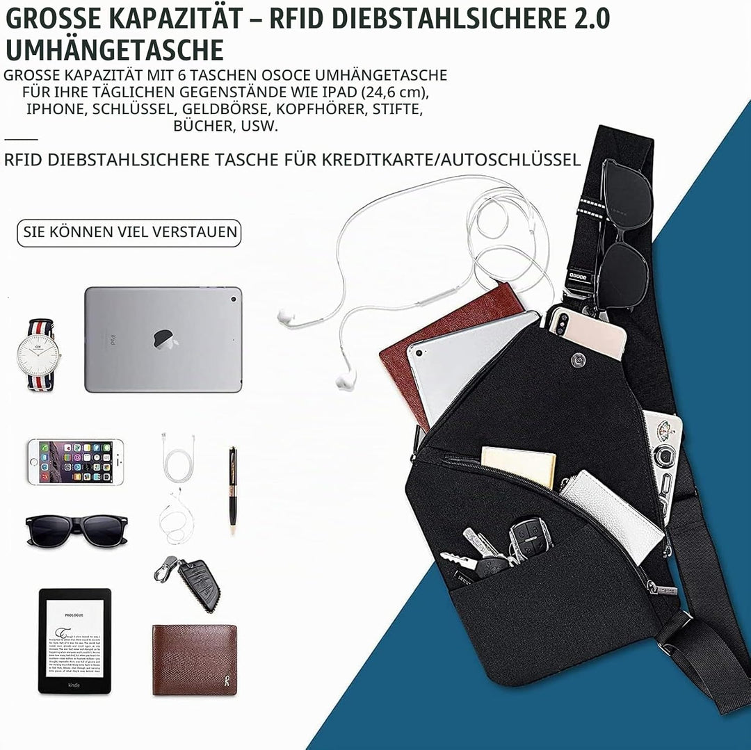 OSOCE Umhängetaschen Herren Wasserfeste Mini Bauchtasche Mehrere Taschen Schultertasche Anti-Diebsta