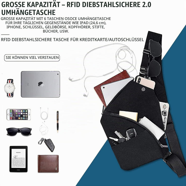 OSOCE Umhängetaschen Herren Wasserfeste Mini Bauchtasche Mehrere Taschen Schultertasche Anti-Diebsta