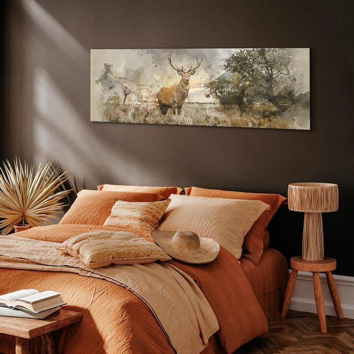 murando HandArt Bilder auf Leinwand Hirsch 150x50 cm 1 tlg Leinwandbild Wandbilder Wohnzimmer Wandde