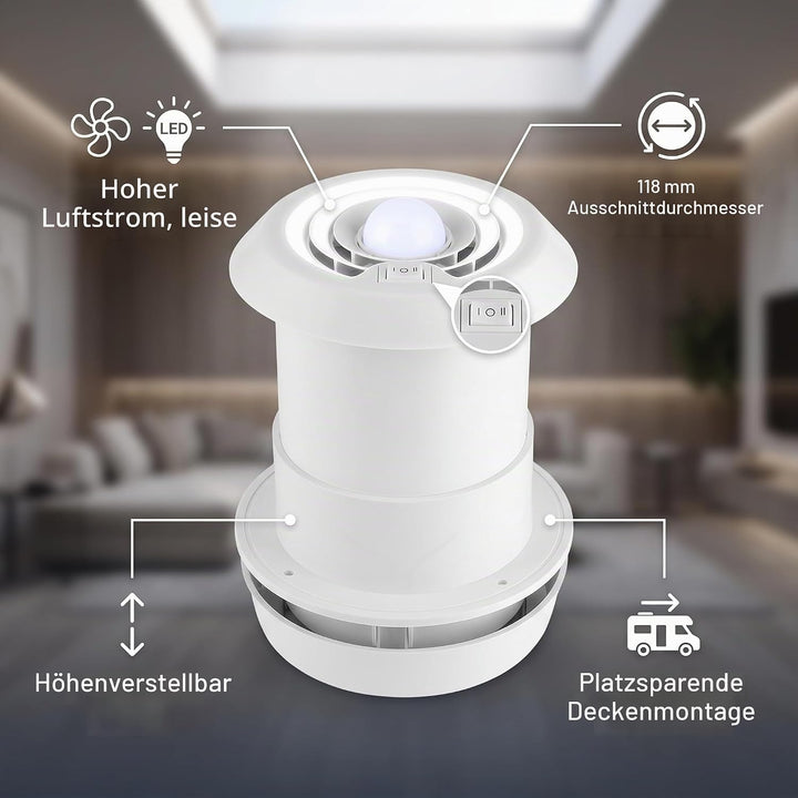 EVGATSAUTO RV Dachlüftung, 12V Dachventilator 5000R/mini LED Luftdecke Lüftungsgitter Rund für Wohnm