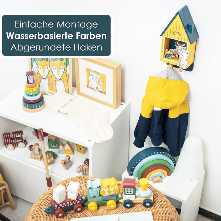 HEJ LØNNE Kindergarderobe mit 2 Haken und Ablagefach - Garderobe Kinderzimmer und Babyzimmer - Kinde