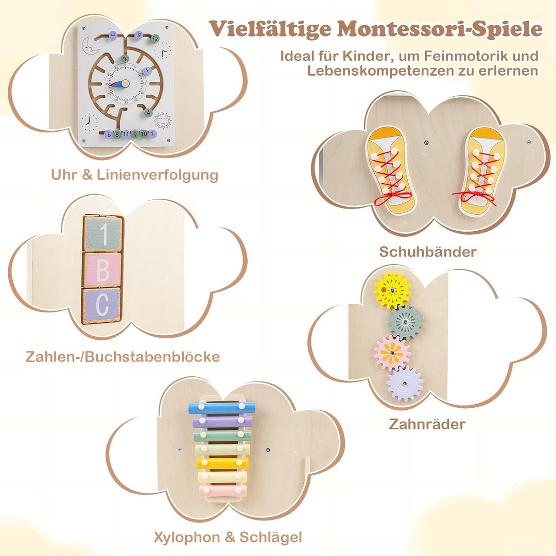 COSTWAY 4 in 1 Lernturm mit Spieltablett, Tritthocker Montessori mit 3 verstellbaren Höhen &amp; Abnehmb