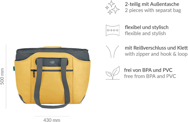 alfi ISO BAG 2in1 23 Liter, misted yellow, Thermo-Kühltasche aus Polyester mit extra Tragetasche, is