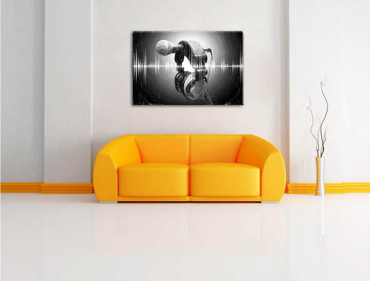 Mikrofon Kohle Effekt, Format: 100x70 auf Leinwand, XXL riesige Bilder fertig gerahmt mit Keilrahmen