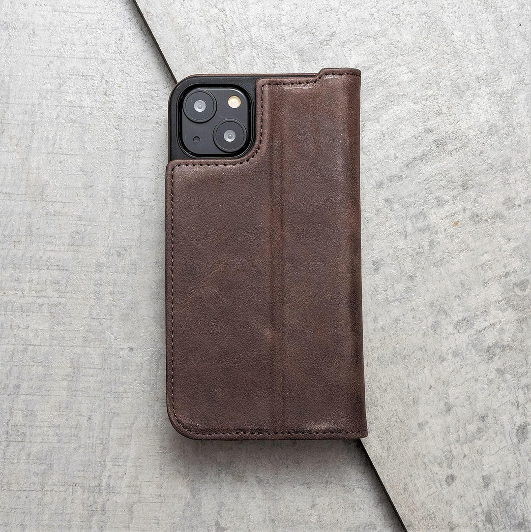 Porter Riley - Lederhülle für iPhone 13 Mini (5.4"). Premium Echtleder Standhülle/Ledertasche/Brieft