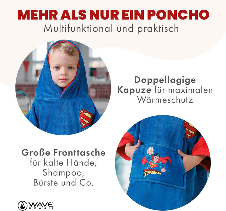 WAVE HAWAII Surf- &amp; Badeponcho für Kinder, Grösse XXS, 90-120cm | 95-100% Baumwolle Surf-Poncho für