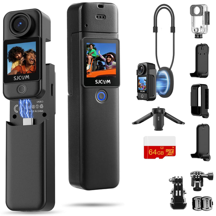 SJCAM C300 Actionkamera 4K, 7 Stunden Akkulaufzeit, 6-Achsen-Stabilisierung, Dual-Touchscreen-Sportk