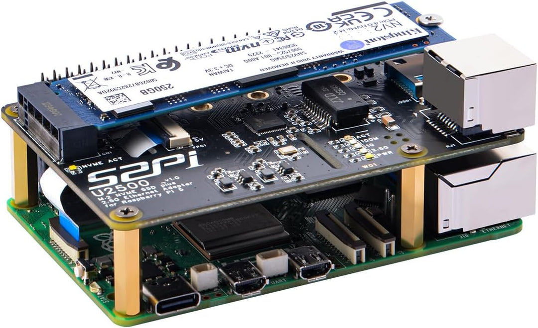 GeeekPi W01 U2500 USB 2.5G Ethernet M.2 NVMe M-Key SSD Shield für Raspberry Pi 5, M.2 PCIe auf NVMe