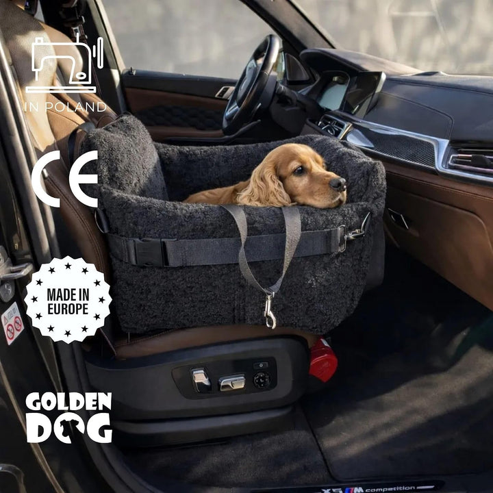 Hundesitz Auto 3in1 aus Bouclé – Hundebett &amp; Transporter mit Sicherheitsleine, weich, robust und Kra