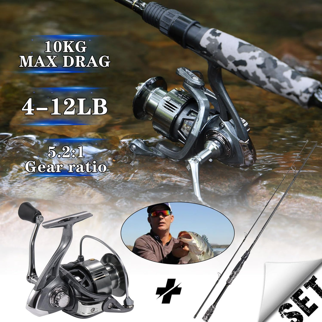 Sougayilang MX-1 Spinnrute und Rollen-Kombination, 2-Sektionen Spinnrute mit 11+1BB Spinnrolle Angel