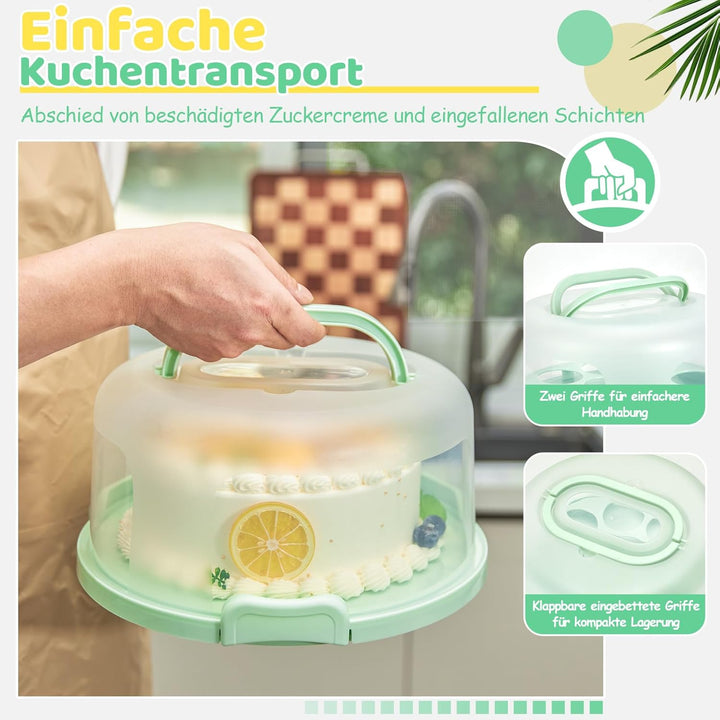 Ohuhu Kuchen Transportbox, Torten Transportbox mit Deckeln und Tragegriff, Tragbarer Tortentransport