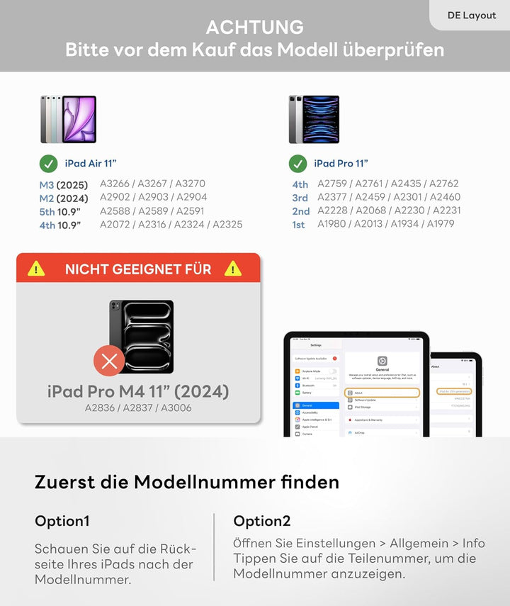 EIP Magnetix Tastaturhülle für iPad Air 11" M4/M3/M2/4/5 Gen & Pro 11" 1–4, mit patentierten Stylus-