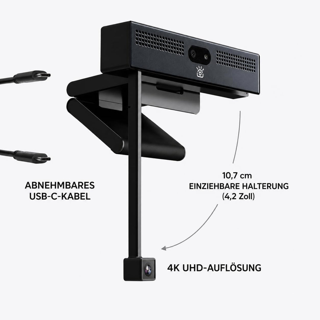 ProHello 4K HD Webcam mit Blickkontakt, Windows Hello Gesichtserkennung, Mikrofonen mit Geräuschunte