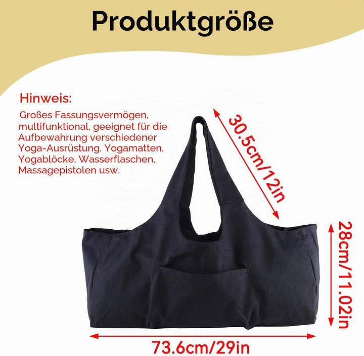 Grosse Yogamattentasche, Yogamatten Tote Gym Duffle Bag mit Seitentaschen für Damen Herren Schwarz,