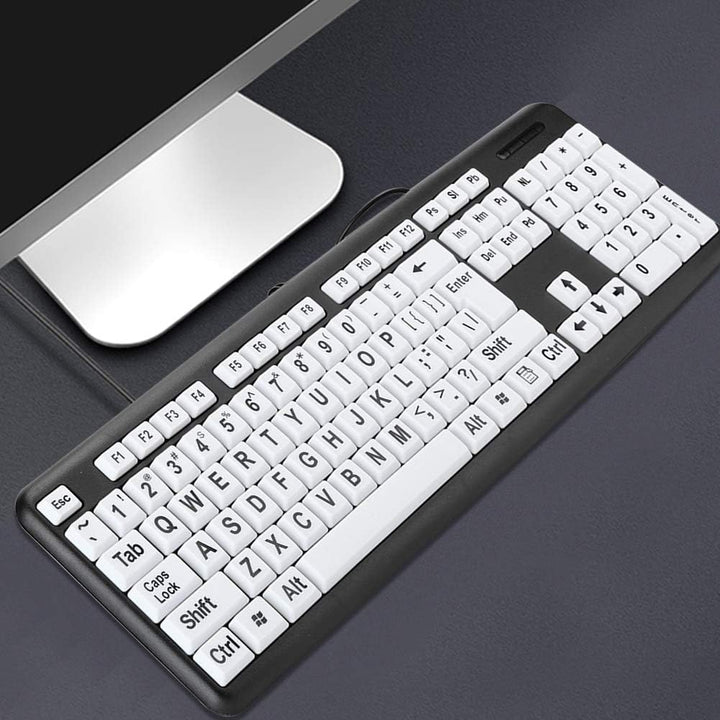 Dilwe Grossdrucktastatur, Kabeebundene Grossbuchstaben-Tastatur, USB-Tastaturen mit 104 Tasten, Sehb