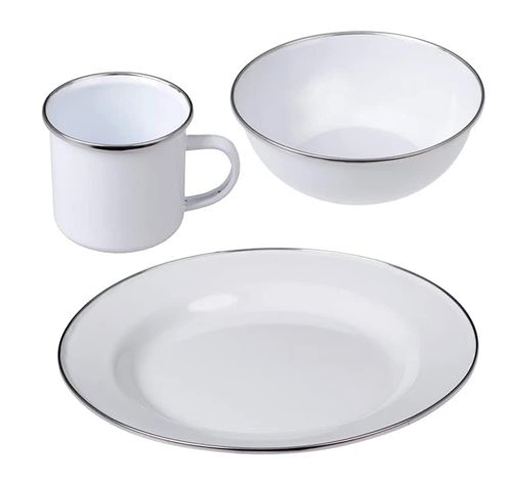 Camping-Geschirr-Set 3-TLG. aus Emaille weiss, weiss