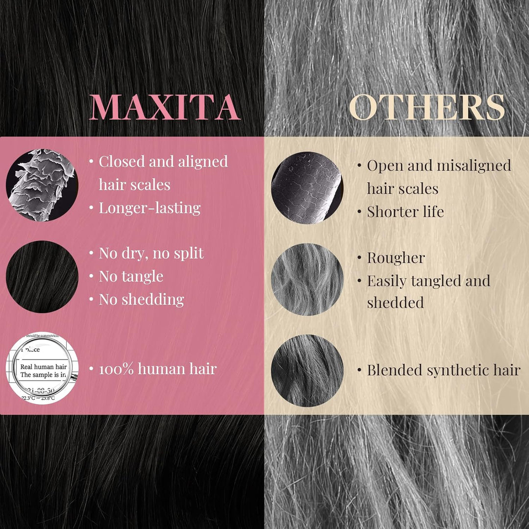 MAXITA Echthaar Extensions Clip, 40cm 16 Zoll 120g 7 Stück Naturschwarz Clip in Extensions Echthaar