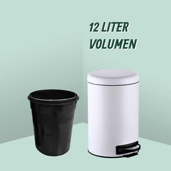 Relaxdays Mülleimer, 12 Liter, entnehmbarer Kunststoff-Inneneimer, mit Fusspedal, Küche, Bad, Tretmü