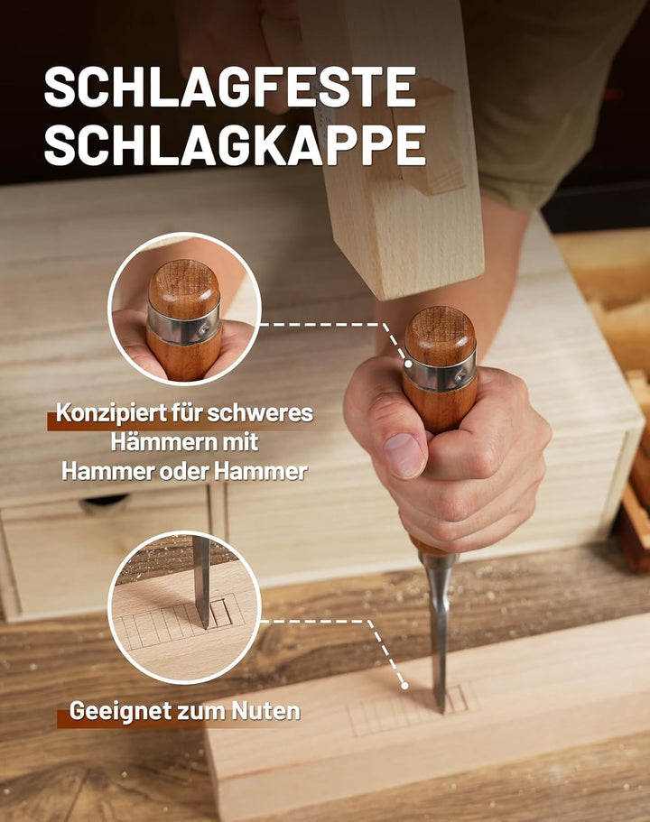 EZARC Stechbeitel Set für Holz, 6-teilig Stemmeisen Set für Holzarbeiten, Stecheisen Satz für Anfäng