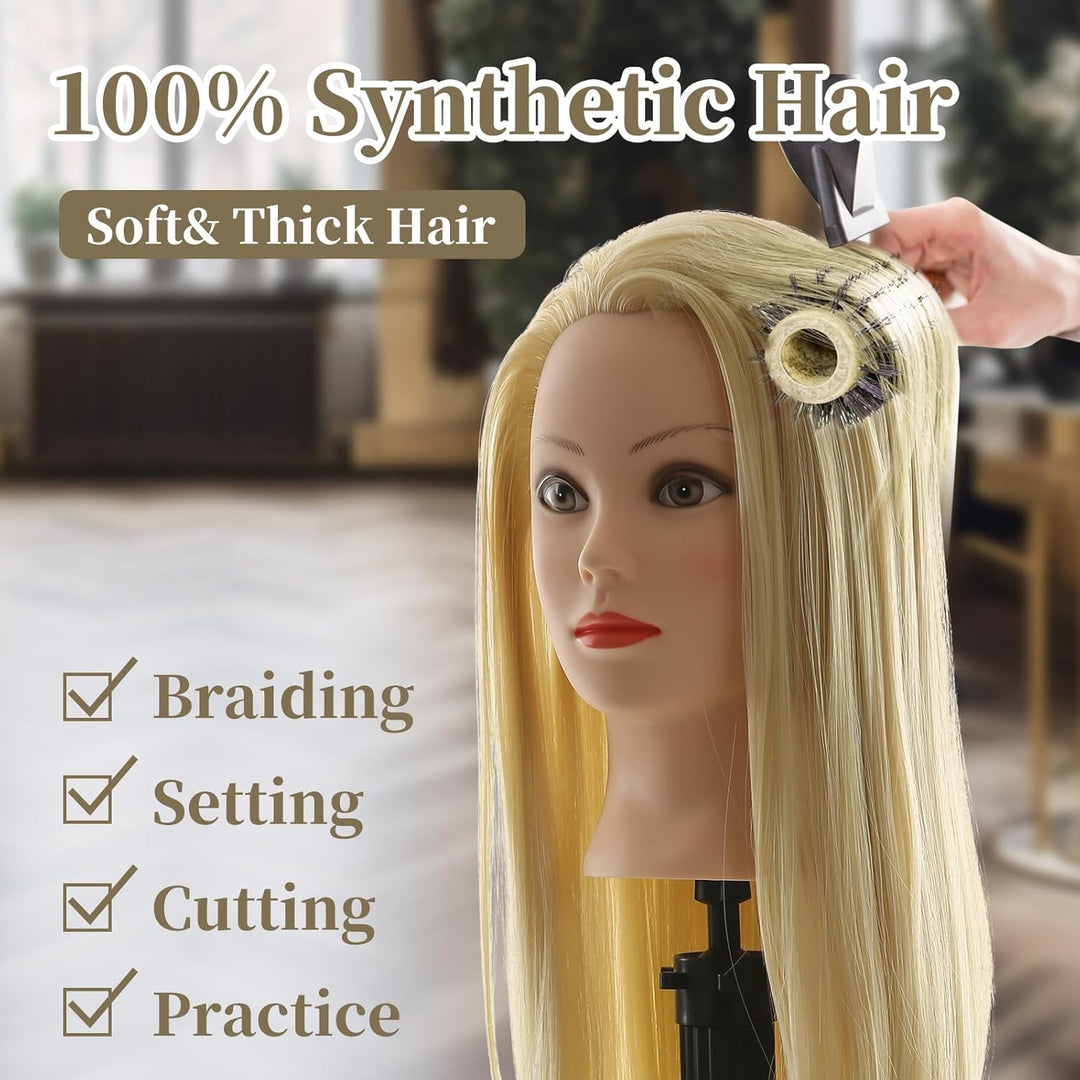 Frisierkopf 100% Synthetisches Haar übungskopf Friseur 26” Trainingsköpfe Puppenkopf Friseur Kopf Mi