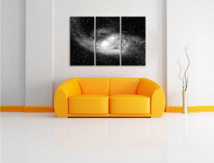 Pixxprint Ferne Galaxie im Sternenstaub Kunst B&W 3-Teiler Leinwandbild 120x80 Bild auf Leinwand
