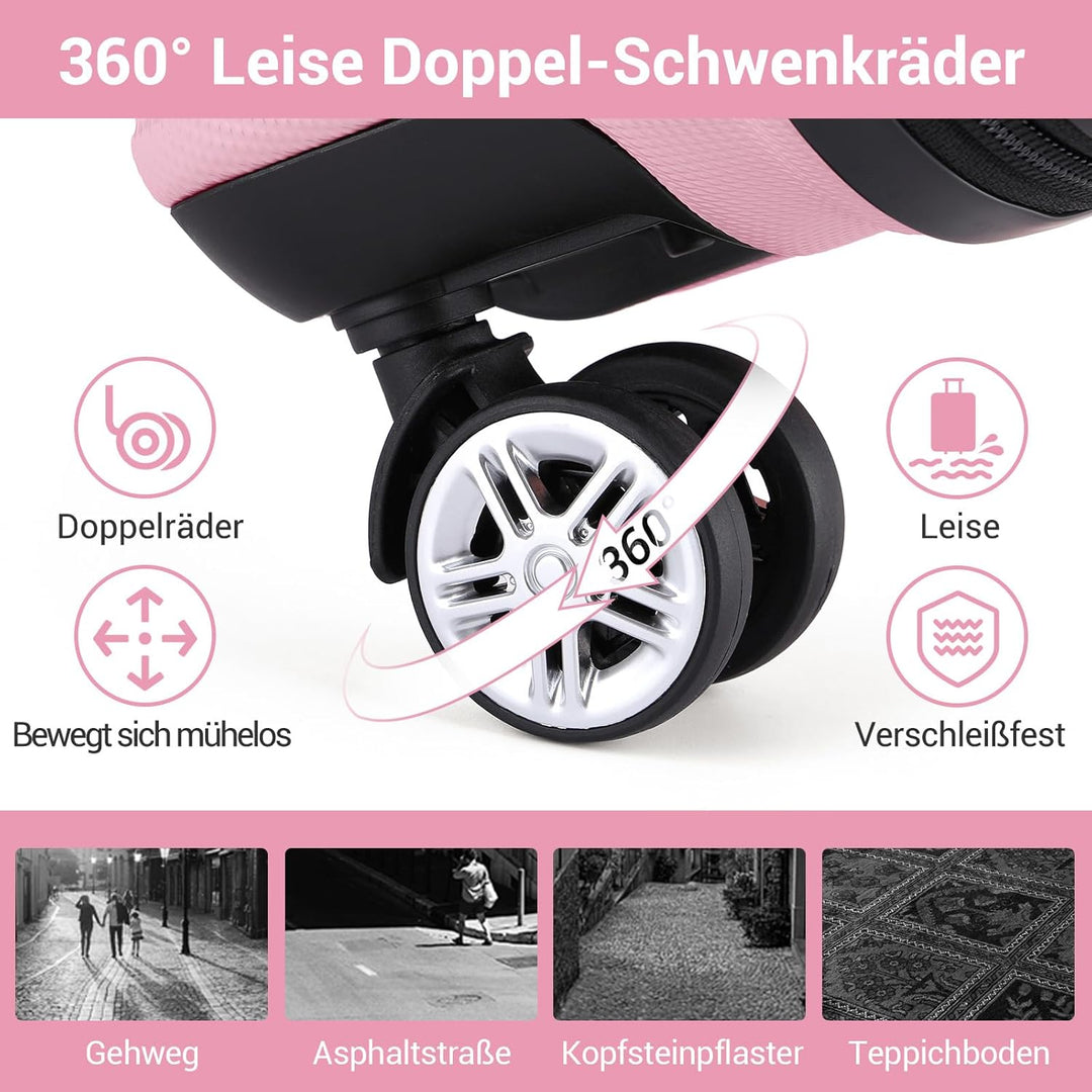 KONO Koffer Trolley Reisekoffer aus ABS+PC – Leichter Hartschalenkoffer mit 4 Zwillingsrollen und TS