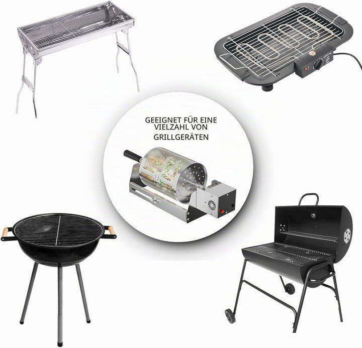 Elektrisch Grillkorb, Rollender Drehspiess, Type-C BBQ automatisch rotierender, Rollgrillkorb-Ladean