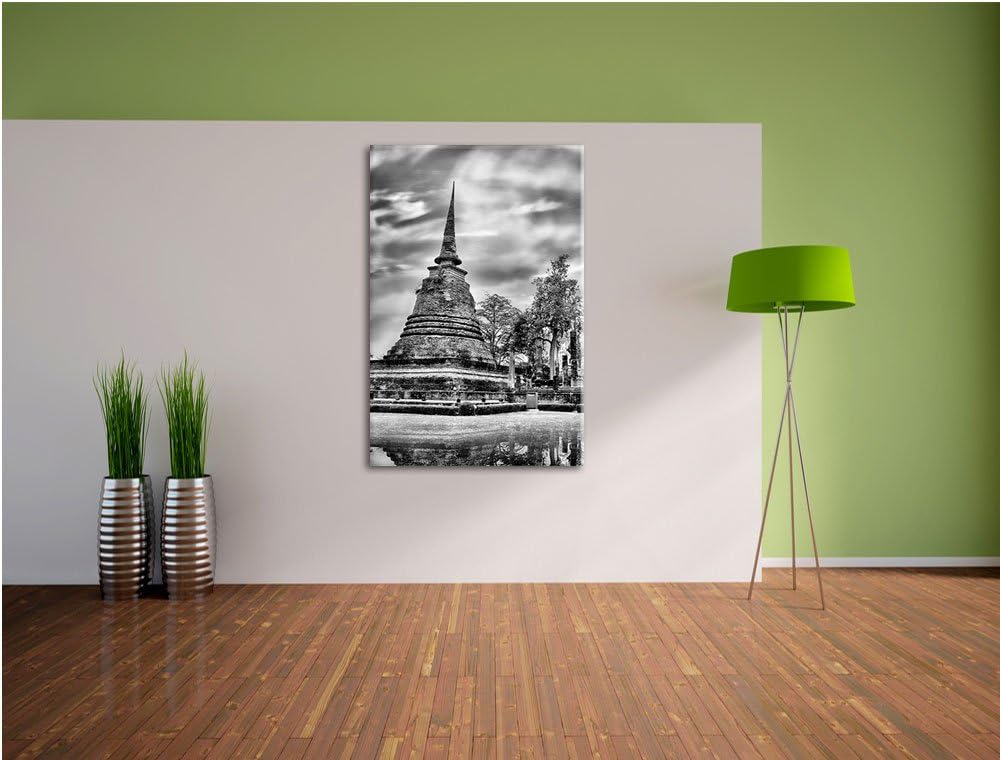Pixxprint Buddha Tempel im Sonnenuntergang als Leinwandbild/Grösse: 100x70 cm/Wandbild/Kunstdruck/fe