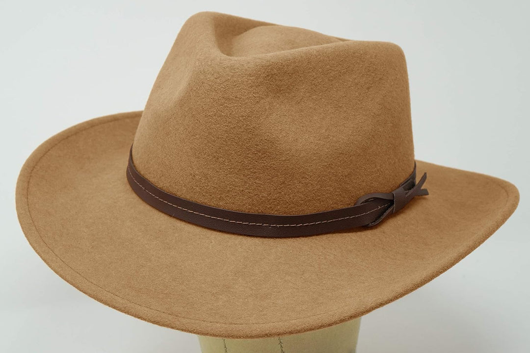 Hardy - Leichter Fedora Hut mit breiter Krempe und Lederband - 100% Wollfilz - Für die Reise knautsc
