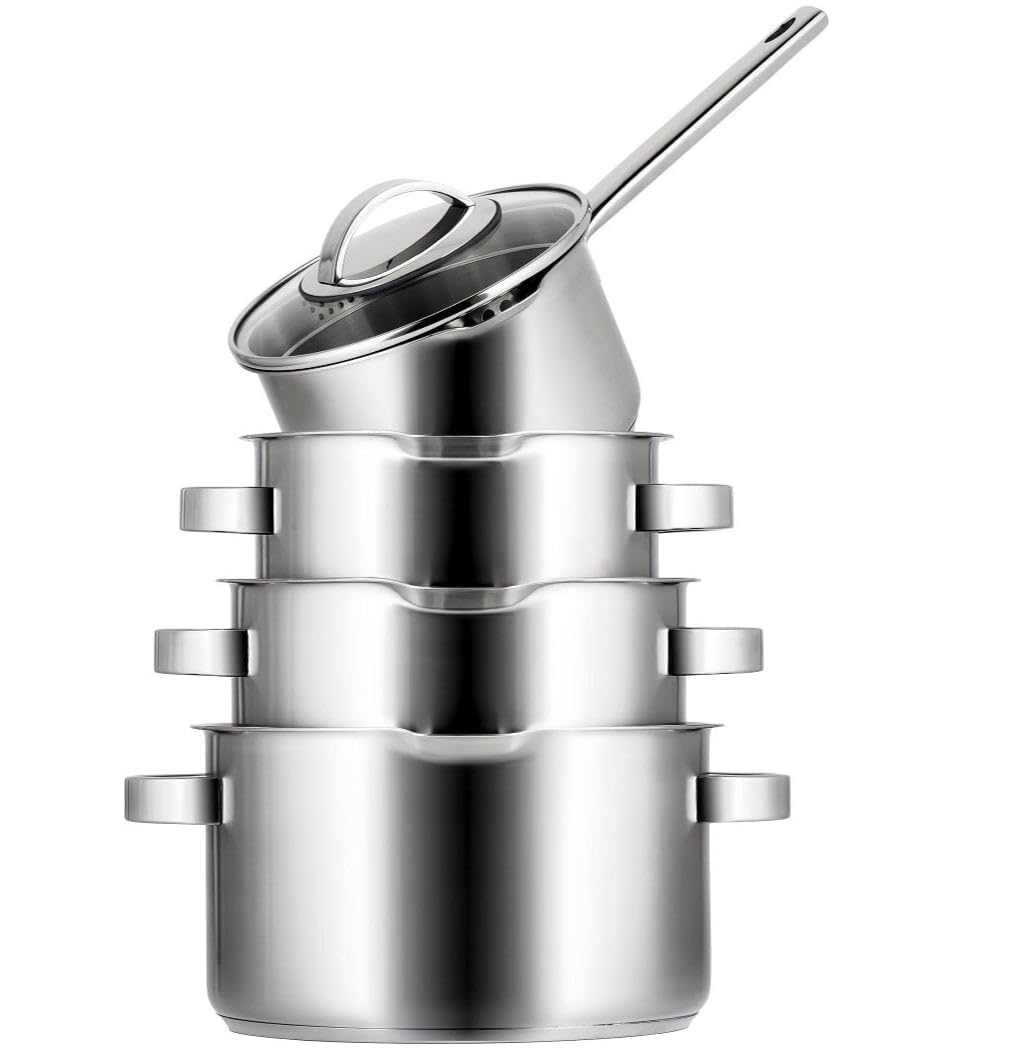 Sola Pearl Premium Topfset Induktion - 4-Teilig, Kochtopf set mit Deckel - 18/10 Mattiert Edelstahl