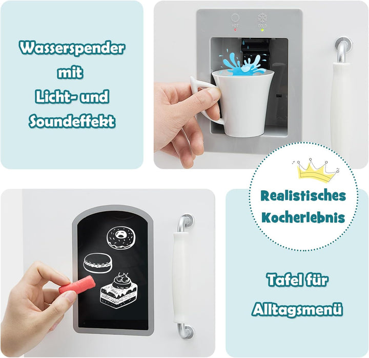 DREAMADE Kinderküche aus Holz mit Spielzubehör, Kinderspielküche mit Kühlschrank Spüle Herd Backofen