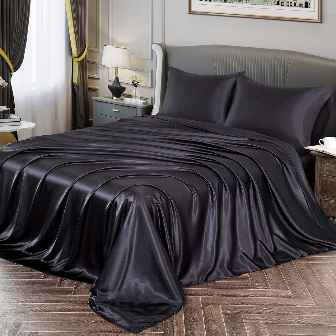 Vonty Satin-Bettlaken in voller Grösse, seidig weiches Satin-Bettlaken-Set, 1 Spannbetttuch mit tief