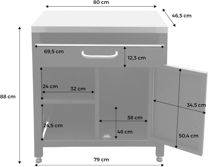 sweeek - Aussenküchenmöbel aus Stahl L80 cm 1 Tür, 2 Ablagen - Grimaud