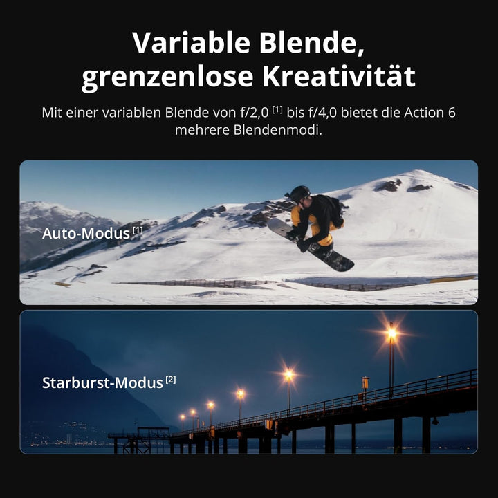 DJI Osmo Action 6 Erweiterte Combo, Action-Cam mit 1/1,1″-Quadratsensor, Variable Blende von f/2,0-f