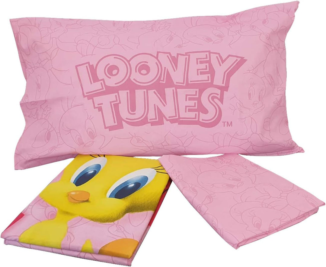 Warner Bros Completo Letto 1 Piazza Tweety, 100% Baumwolle, Pink, Gelb