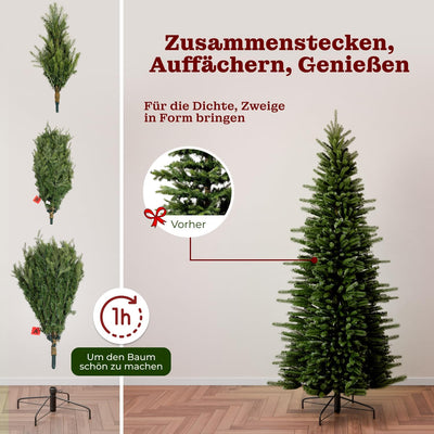 BoomDing Schmaler Weihnachtsbaum mit Beleuchtung | 210 cm hoch und 380 LED | Naturgetreuer künstlich