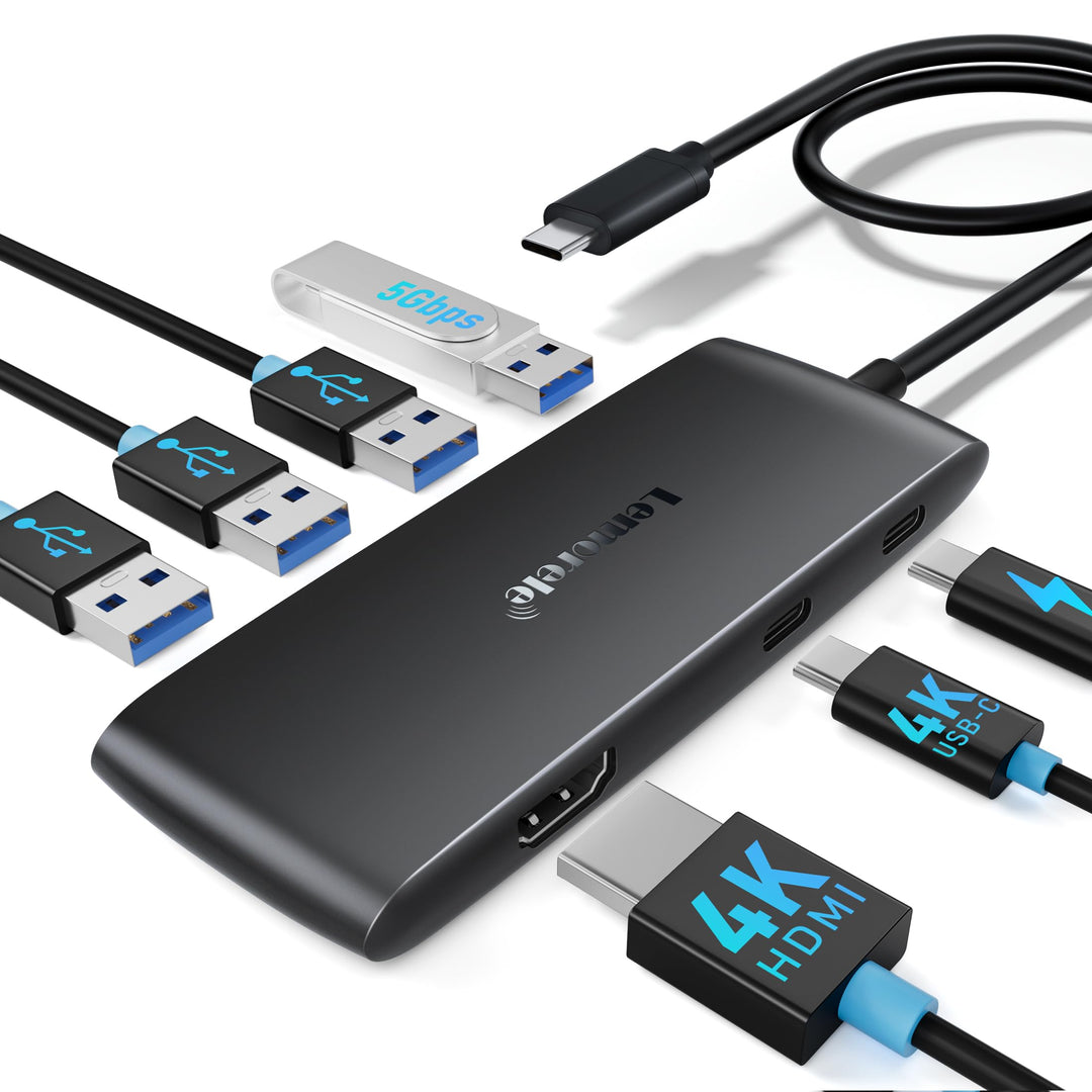 Lemorele Docking Station Dual Monitor,7-in-1 USB C Hub with HDMI +USB C DP Adapter 4K@60Hz, 3 USB 3.