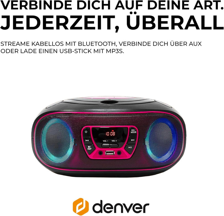 Denver Electronics TCL-212BT CD-Radio UKW AUX, CD, USB, Bluetooth Stimmungslicht Pink, 111141300011