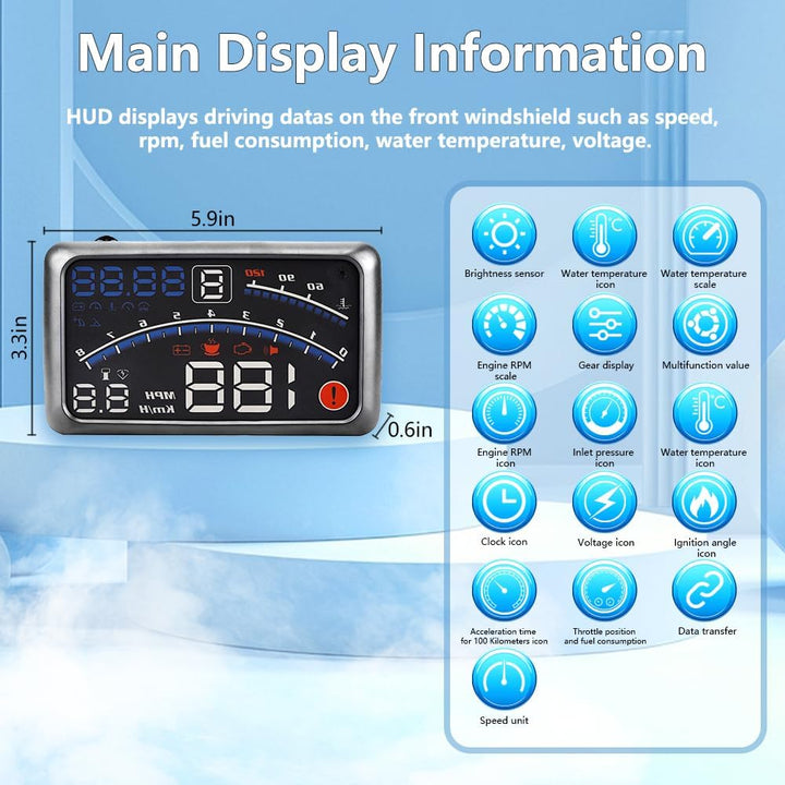 HUD Head Up Display OBD2, Universal HUD Headup Display Auto Für Auto Mit OBD II Port EUOBD Plug & Pl