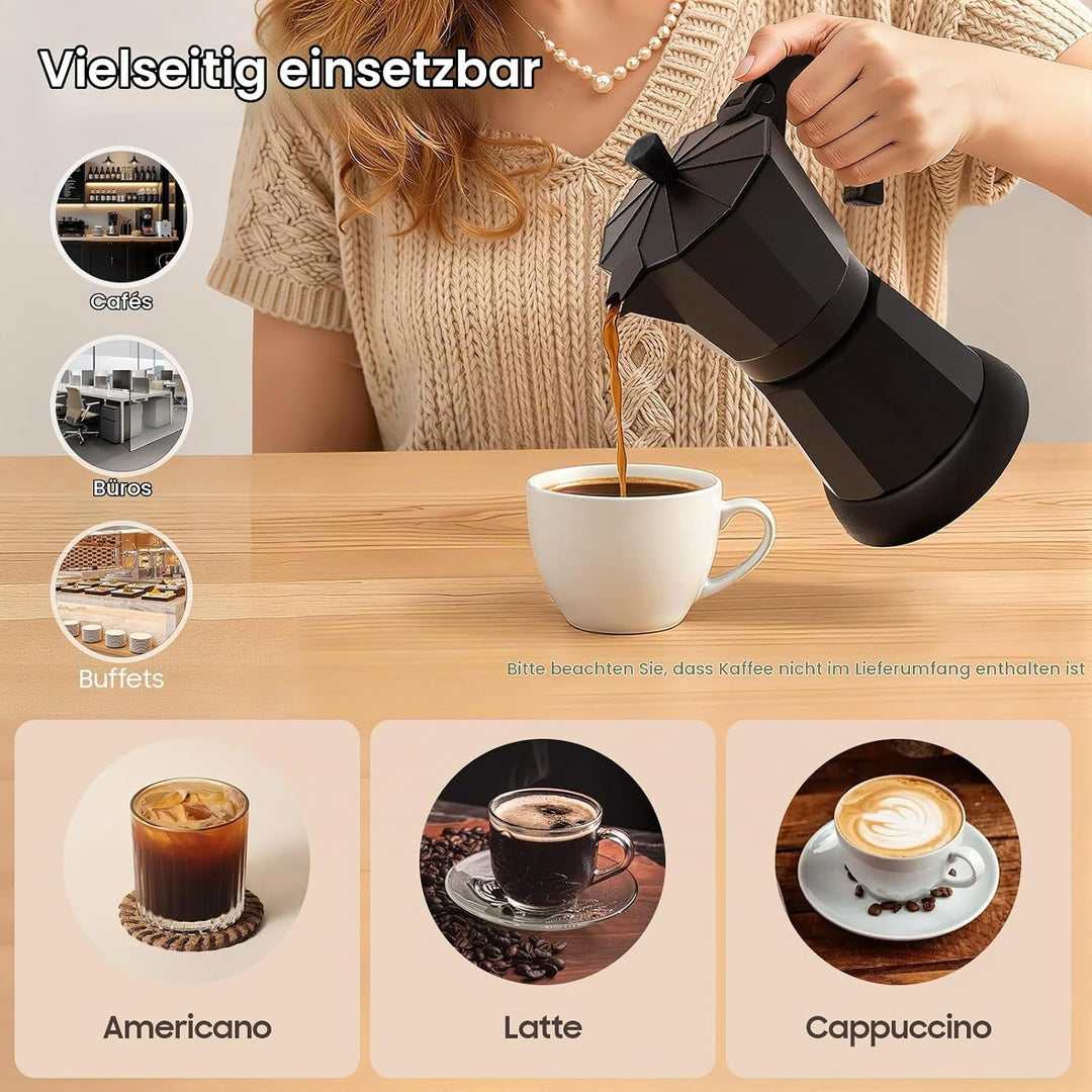 Espressokocher, 480W Elektrische Espressokanne 300ml Kaffeekanne 6 Tassen Mokkakanne mit Basis für H