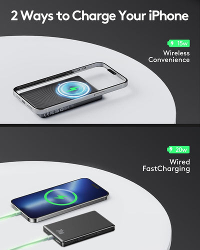 Ntaanoo Tragbares Ladegerät, 10000 mAh, Magnetische Power Bank für Magsafe Powerbank 10000mAh,Grau,