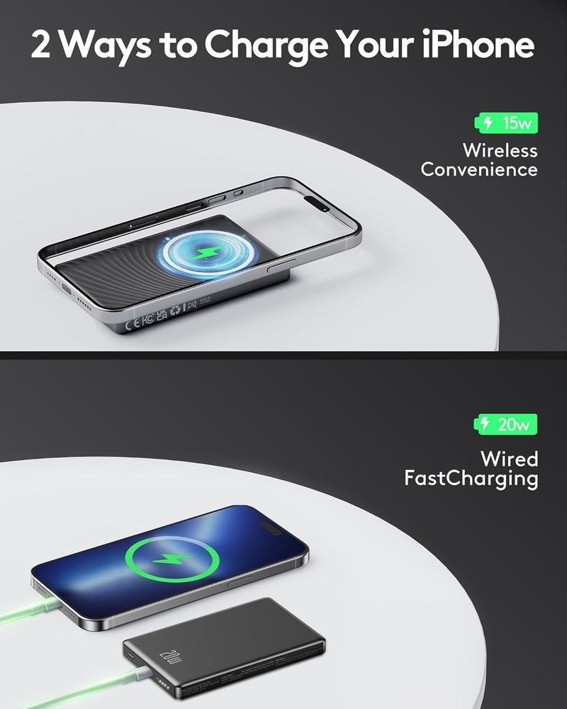 Ntaanoo Tragbares Ladegerät, 10000 mAh, Magnetische Power Bank für Magsafe Powerbank 10000mAh,Grau,