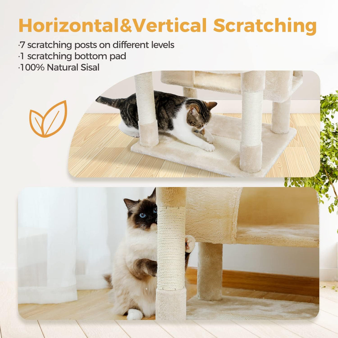 PAWZ Road Kratzbaum Grosse Katzen Stabil, 184 cm hoch, 7 Sisalpfosten, Grosser Sitzstange, Höhle, Kö