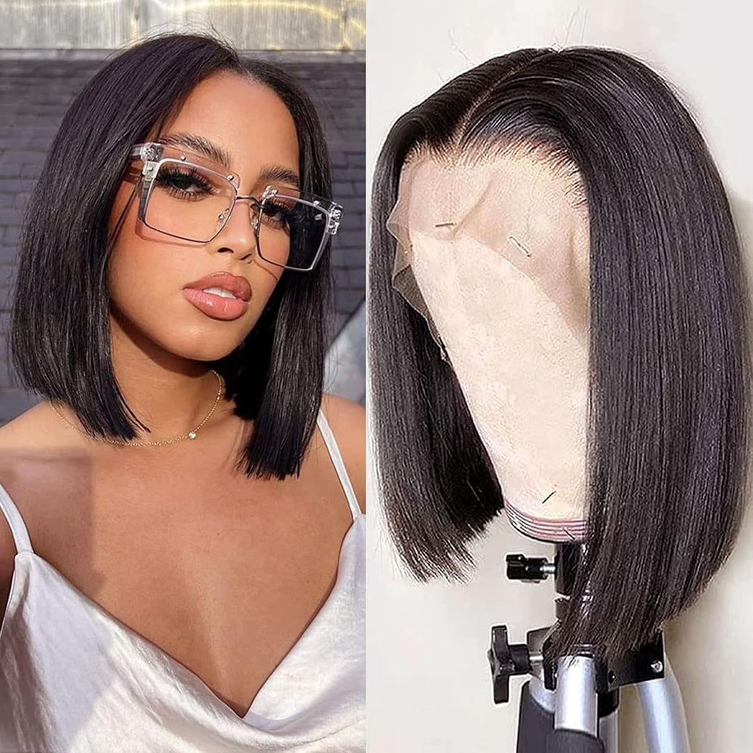 Huarisi 12 inch Short Straight Bob Wigs for Black Women 13x4 Lace Frontal Wig Human Hair Natural Hai