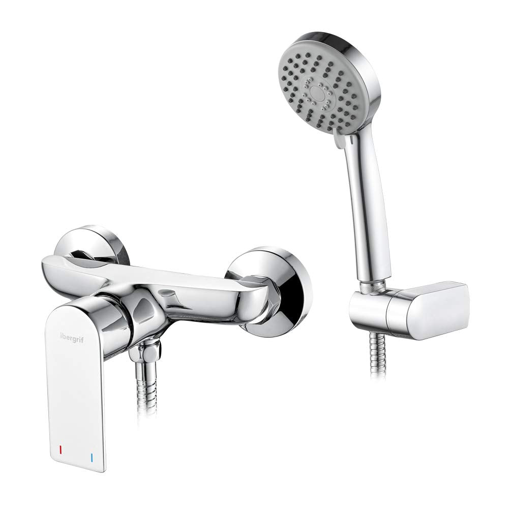 Ibergrif Supreme - Duscharmatur Set, Brausebatterie mit Duschkopf, Duschkopfhalter, und Brauseschlau