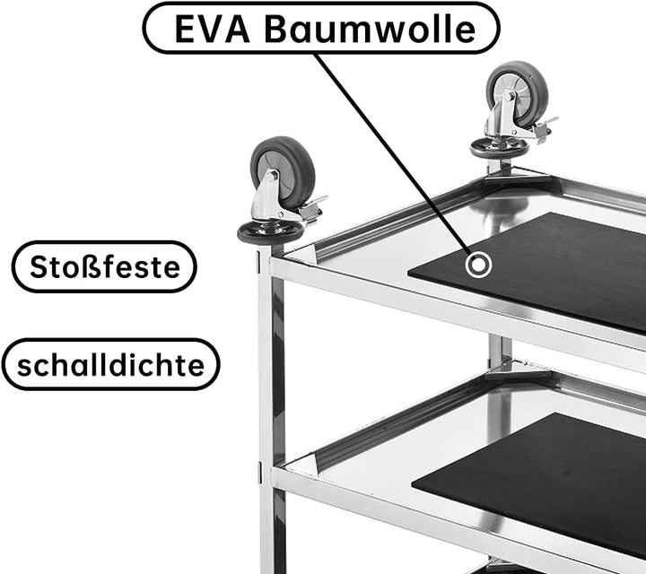 BPT Edelstahl Servierwagen mit 3 Böden Partition Küchenwagen，Restaurant Hotel Schul Servierwagen (75