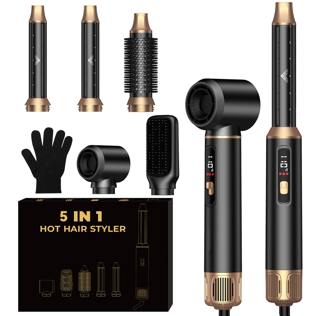 UKLISS Haarstyler 5 in 1 mit LCD-Display, Hair Dryer &amp; Airstyler Set mit Föhnbürste, Airluft Hair Lo