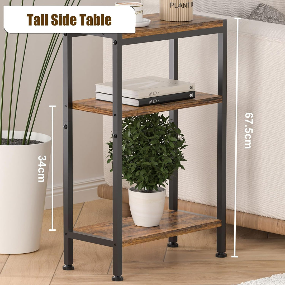 Schmaler Beistelltisch, Nachttisch, Kleiner Tisch, 3 Ablagen Nachttisch Schmal mit Stauraum, sofa be
